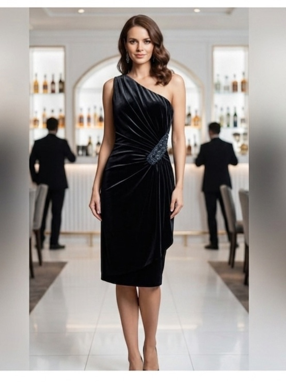 Eliza J one shoulder velvet embellished dress 8